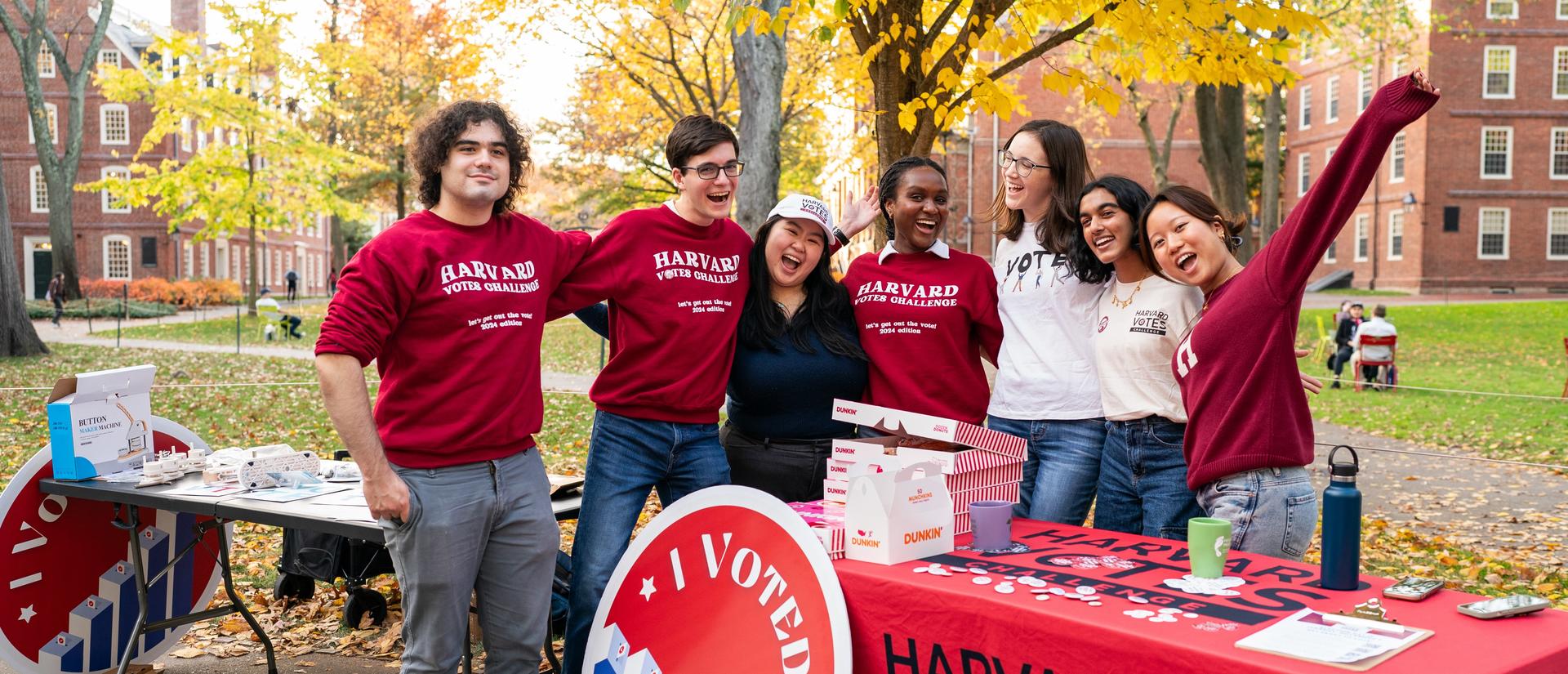 A photo of the Harvard Votes Challenge group on campus. 